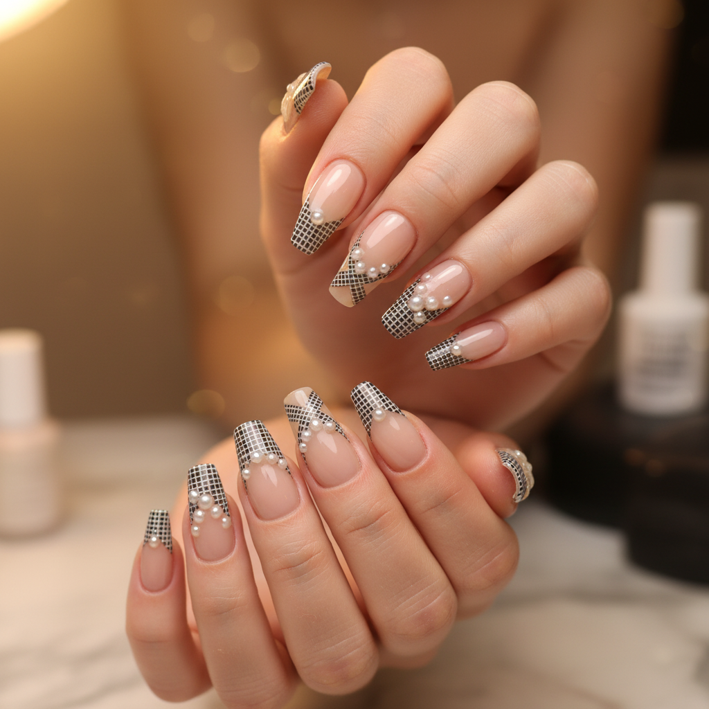 Pearl Grid Nails