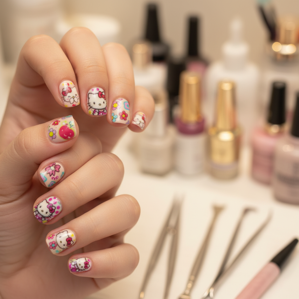 Kitty Floral Nails
