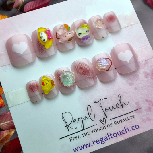 Pink Heart Nails