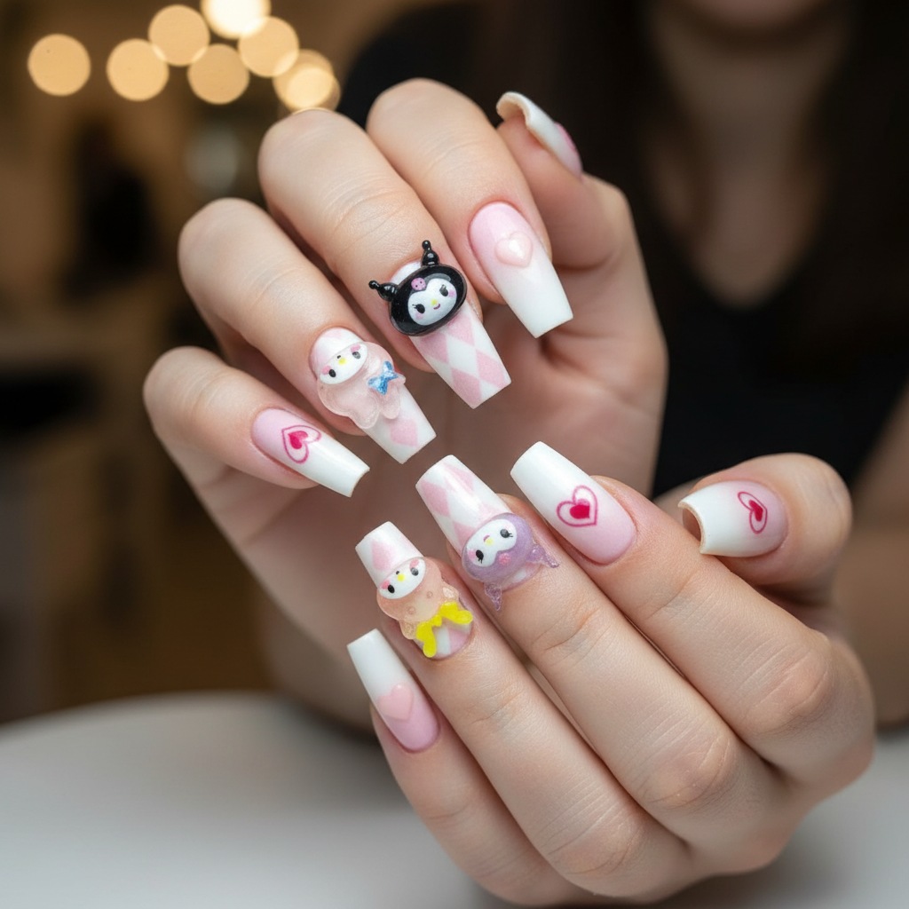 Harlequin Hearts Nails