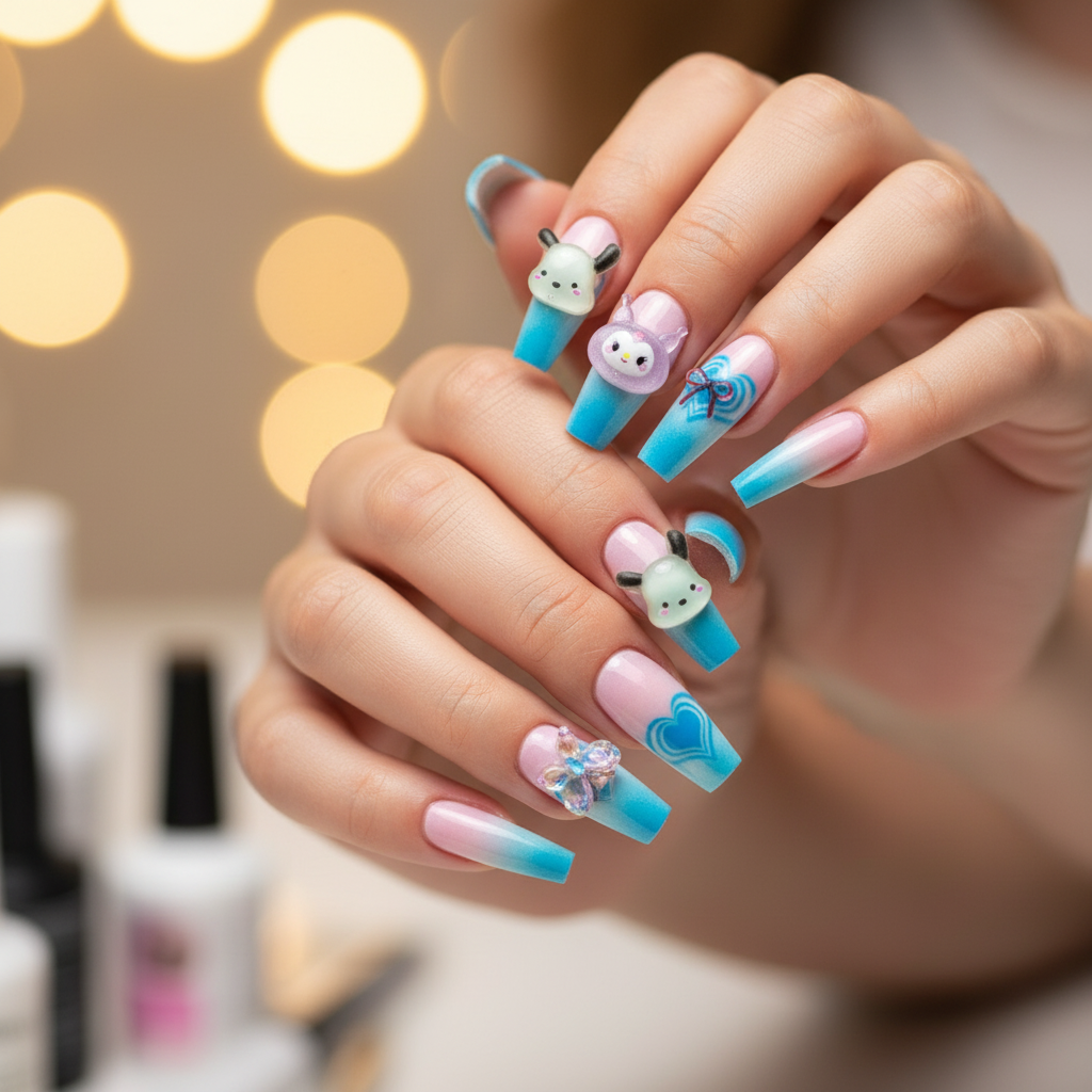 Blue Heart Nails