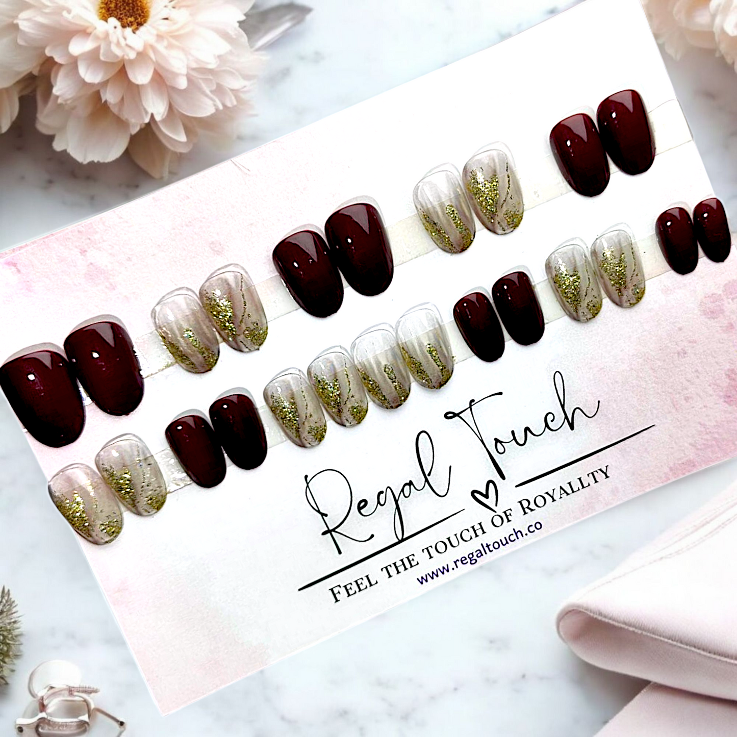 Burgundy Gold Nails