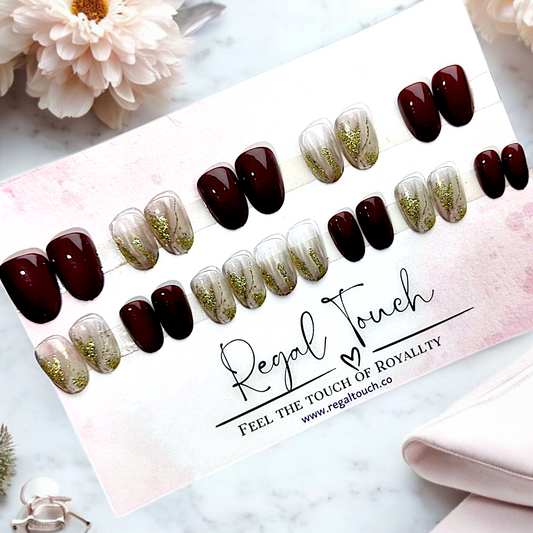 Burgundy Gold Nails