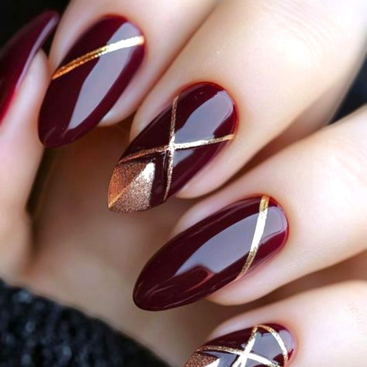 Burgundy Criscross Nails