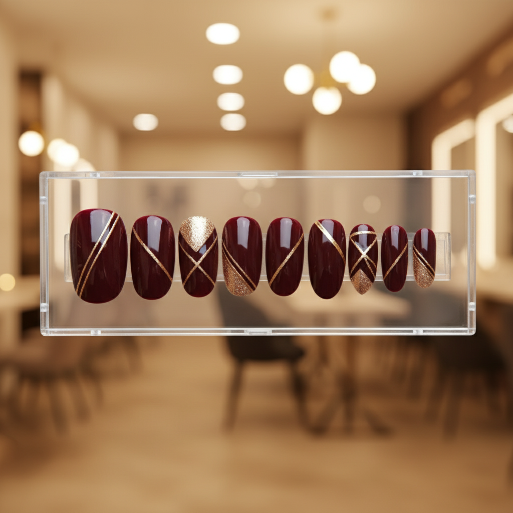 Burgundy Criscross Nails